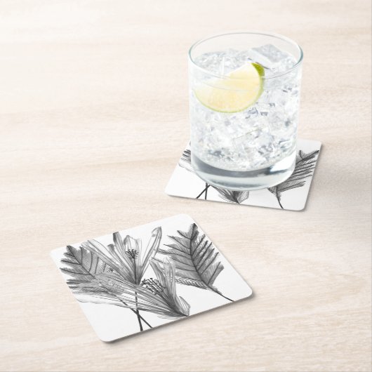 Silhouette der Blume - Grau Rechteckiger Pappuntersetzer (Vor Ort)