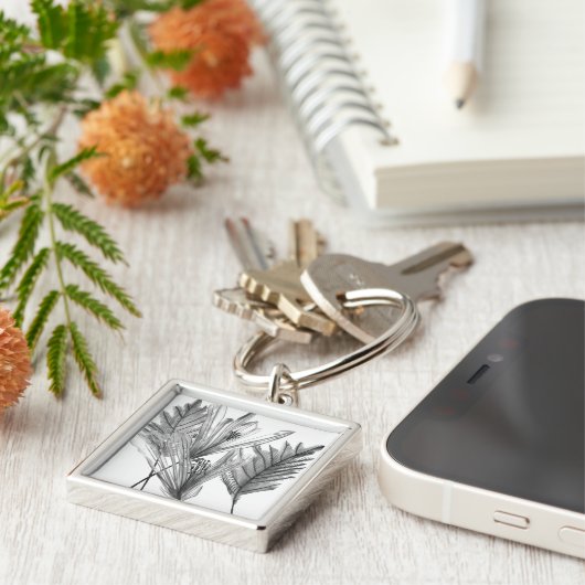 Silhouette der Blume - Grau Schlüsselanhänger (Seite)