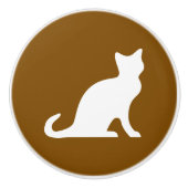 Silhouette der braunen und weißen Katze Keramikknauf (Vorderseite)