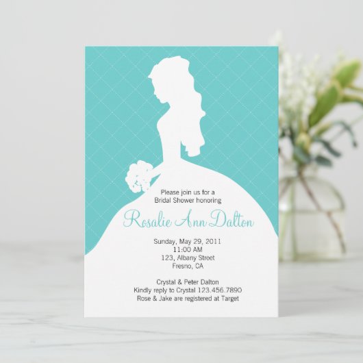 Silhouette der Braut - Brautparty Einladung (Aquam (Stehend Vorderseite)