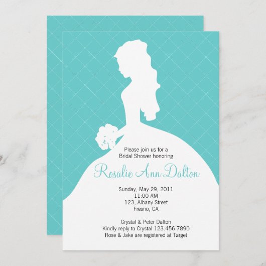 Silhouette der Braut - Brautparty Einladung (Aquam (Vorne/Hinten)