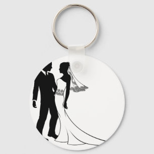 Silhouette der Braut- und Bräutigamhochzeitspaare Schlüsselanhänger