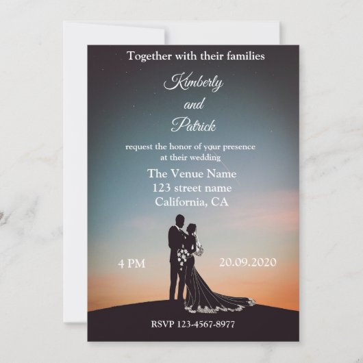 Silhouette der Brauthochzeit Einladung (Vorderseite)
