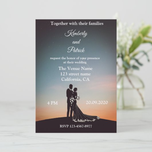 Silhouette der Brauthochzeit Einladung (Stehend Vorderseite)