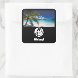 Silhouette der Dolphin Monogram Name Tag Foto Quadratischer Aufkleber