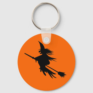 Silhouette der Fliegenden Hexe | Halloween Orange Schlüsselanhänger