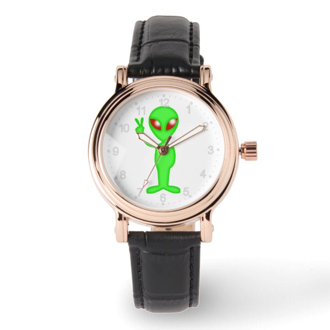 Silhouette der grünen Alien Armbanduhr (Vorderseite)