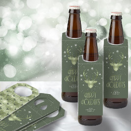 Silhouette der Hirschgeweihe und Schneeflocken Grü Flaschenanhänger