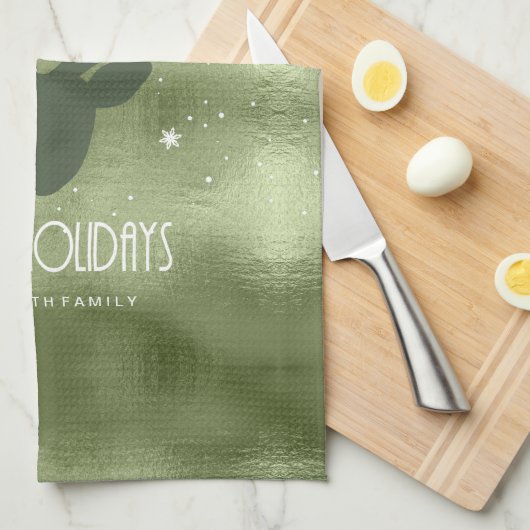 Silhouette der Hirschgeweihe und Schneeflocken Grü Geschirrtuch (Viertel Falte)