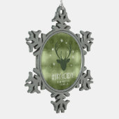 Silhouette der Hirschgeweihe und Schneeflocken Grü Schneeflocken Zinn-Ornament (Links)