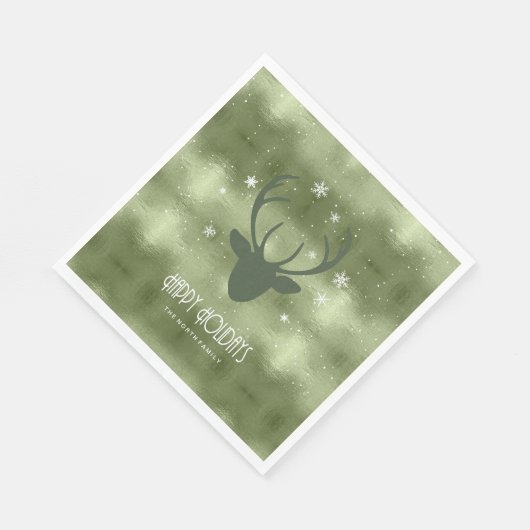 Silhouette der Hirschgeweihe und Schneeflocken Grü Serviette (Ecke)