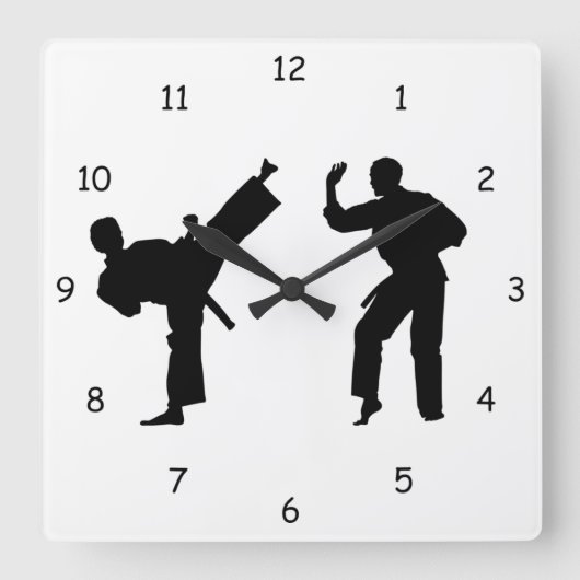 Silhouette der Kampfkunst Quadratische Wanduhr (Vorderseite)