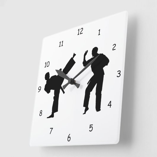 Silhouette der Kampfkunst Quadratische Wanduhr (Winkel)
