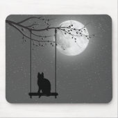Silhouette der Katze auf einer Schaukel im Mondsch Mousepad (Vorne)