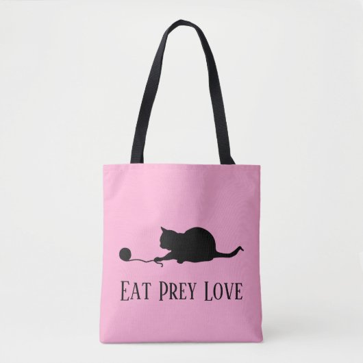 Silhouette der Katze beim Spielen "Eat Prey Liebe" Tasche (Vorderseite)