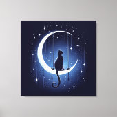 Silhouette der Katze, die vom Mond des Halbmondes Leinwanddruck (Vorderseite)