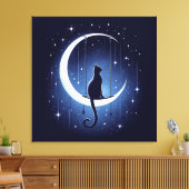 Silhouette der Katze, die vom Mond des Halbmondes Leinwanddruck (Insitu (Wohnzimmer))