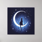 Silhouette der Katze, die vom Mond des Halbmondes  Leinwanddruck (Vorderseite)