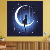 Silhouette der Katze, die vom Mond des Halbmondes  Leinwanddruck (Insitu (Wohnzimmer))