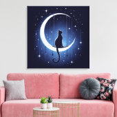 Silhouette der Katze, die vom Mond des Halbmondes  Leinwanddruck (Insitu (Wohnzimmer))