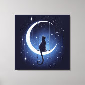 Silhouette der Katze, die vom Mond des Halbmondes  Leinwanddruck (Vorderseite)