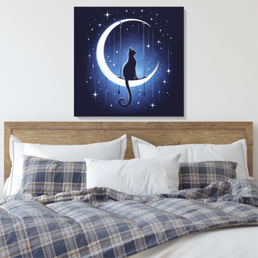 Silhouette der Katze, die vom Mond des Halbmondes  Leinwanddruck (Insitu (Schlafzimmer))