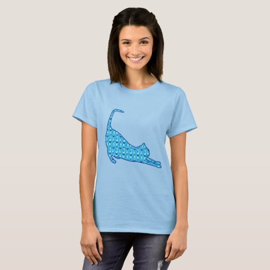 Silhouette der Katze in einem blauen Lotus-Muster T-Shirt (Vorne ganz)