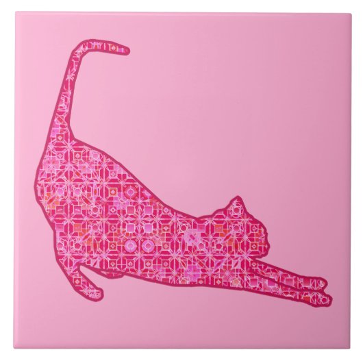 Silhouette der Katzen in Fuchsia Pink Batik Fliese (Vorderseite)