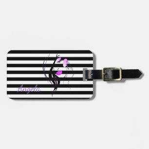 Silhouette der Mädchen, Schwarz, Weiße Streifen Pe Gepäckanhänger