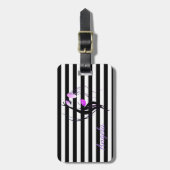 Silhouette der Mädchen, Schwarz, Weiße Streifen Pe Gepäckanhänger (Vorderseite vertikal)