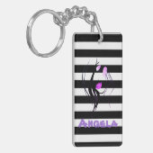 Silhouette der Mädchen, Schwarz, Weiße Streifen Pe Schlüsselanhänger (Vorderseite links)