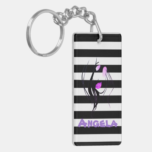 Silhouette der Mädchen, Schwarz, Weiße Streifen Pe Schlüsselanhänger (Vorderseite links)