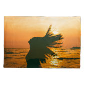 Silhouette der Mädchen, Sonnenuntergang auf dem Me Kissenbezug (Rückseite)