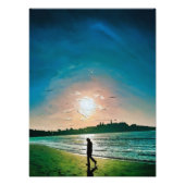 Silhouette der Person, die bei Sunset am Strand sp Fotodruck (Vorne)