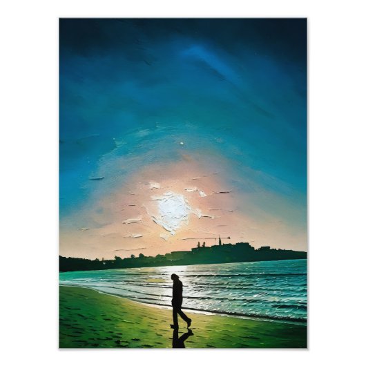 Silhouette der Person, die bei Sunset am Strand sp Fotodruck (Vorne)