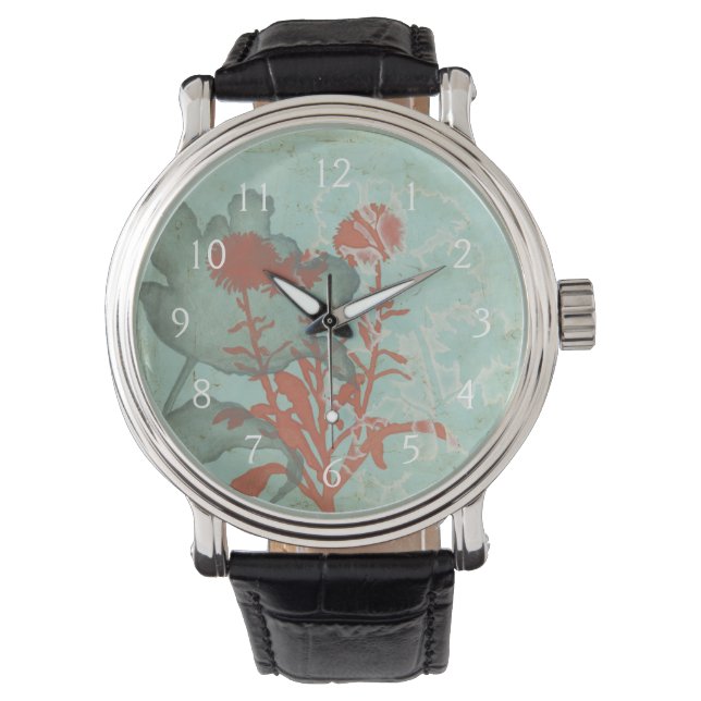 Silhouette der Roten Blume über den Aquamarinen Hi Armbanduhr (Vorderseite)