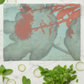 Silhouette der Roten Blume über den Aquamarinen Hi Geschirrtuch (Gefaltet)