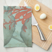 Silhouette der Roten Blume über den Aquamarinen Hi Geschirrtuch (Viertel Falte)