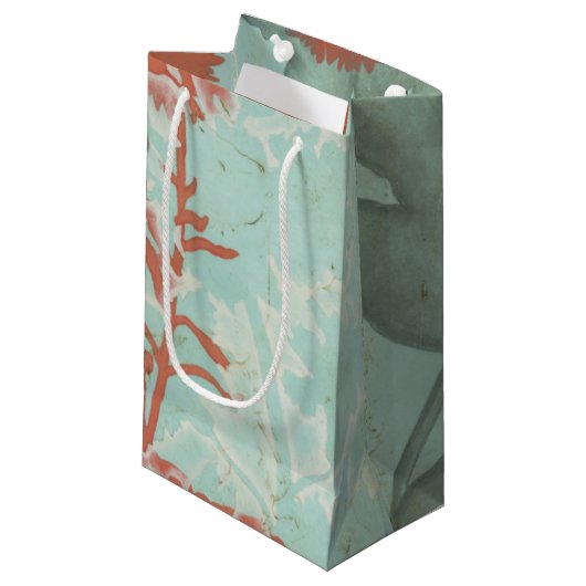 Silhouette der Roten Blume über den Aquamarinen Hi Kleine Geschenktüte (Vorderseite Schrägansicht)