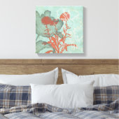 Silhouette der Roten Blume über den Aquamarinen Hi Leinwanddruck (Insitu (Schlafzimmer))