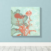 Silhouette der Roten Blume über den Aquamarinen Hi Leinwanddruck (Insitu (Holzboden))