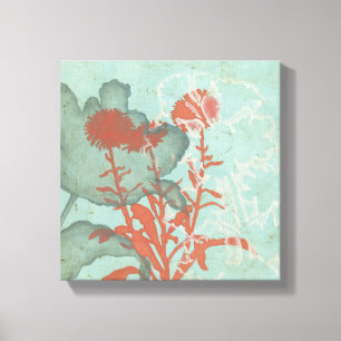 Silhouette der Roten Blume über den Aquamarinen Hi Leinwanddruck