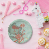 Silhouette der Roten Blume über den Aquamarinen Hi Pappteller (Party)