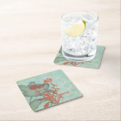 Silhouette der Roten Blume über den Aquamarinen Hi Rechteckiger Pappuntersetzer (Vor Ort)