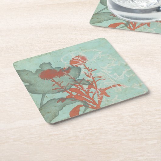 Silhouette der Roten Blume über den Aquamarinen Hi Rechteckiger Pappuntersetzer (angewinkelt)