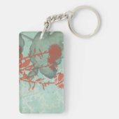 Silhouette der Roten Blume über den Aquamarinen Hi Schlüsselanhänger (Rückseite)