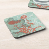 Silhouette der Roten Blume über den Aquamarinen Hi Untersetzer (Linke Seite)