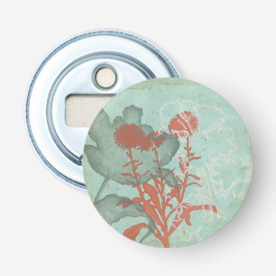 Silhouette der roten Blumen auf aquamarinem Flaschenöffner