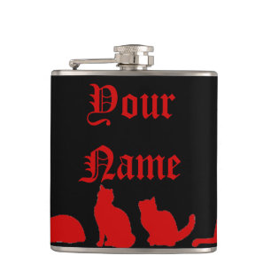 Silhouette der schwarzen Katze Flachmann