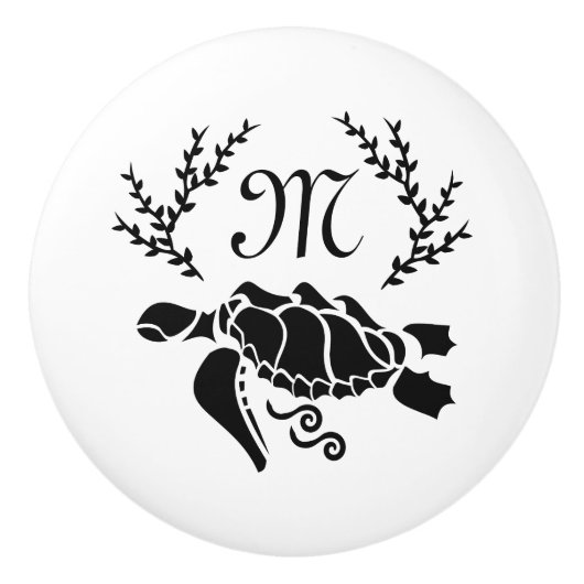 Silhouette der Schwarzmeerschildkröte Keramikknauf (Vorderseite)